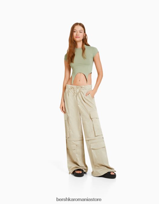 Bershka femei tricou cu maneca scurta cu detaliu kaki Z86D510 îmbrăcăminte