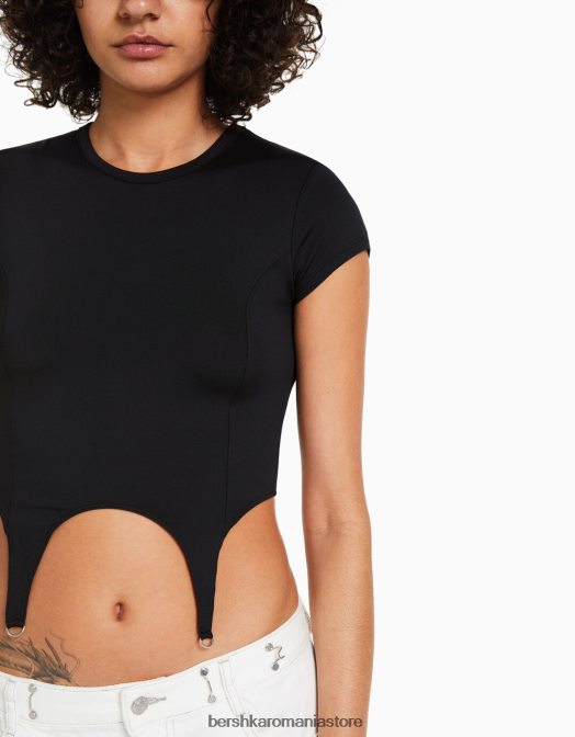 Bershka femei tricou cu maneca scurta cu detaliu negru Z86D511 îmbrăcăminte