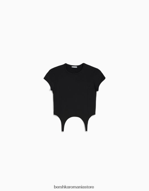 Bershka femei tricou cu maneca scurta cu detaliu negru Z86D511 îmbrăcăminte