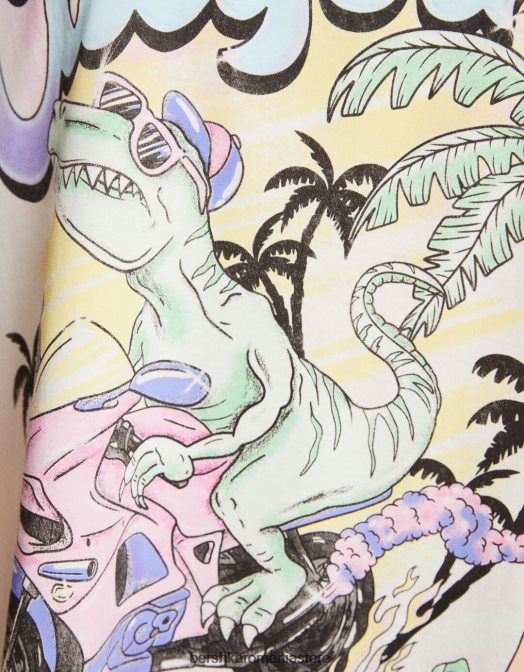 Bershka femei tricou cu maneca scurta cu imprimeu alb Z86D328 îmbrăcăminte