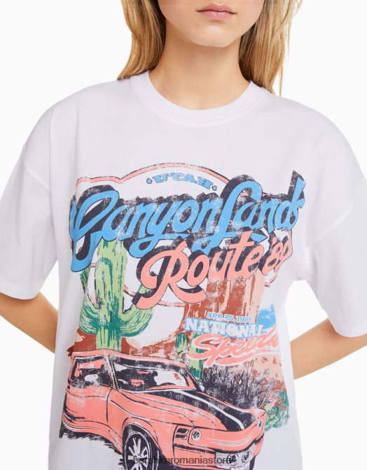 Bershka femei tricou cu maneca scurta cu imprimeu alb Z86D442 îmbrăcăminte