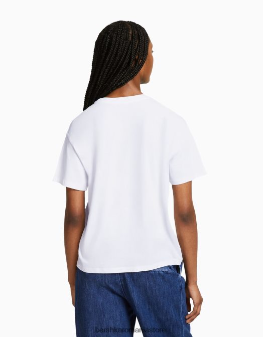 Bershka femei tricou cu maneca scurta cu imprimeu alb Z86D543 îmbrăcăminte