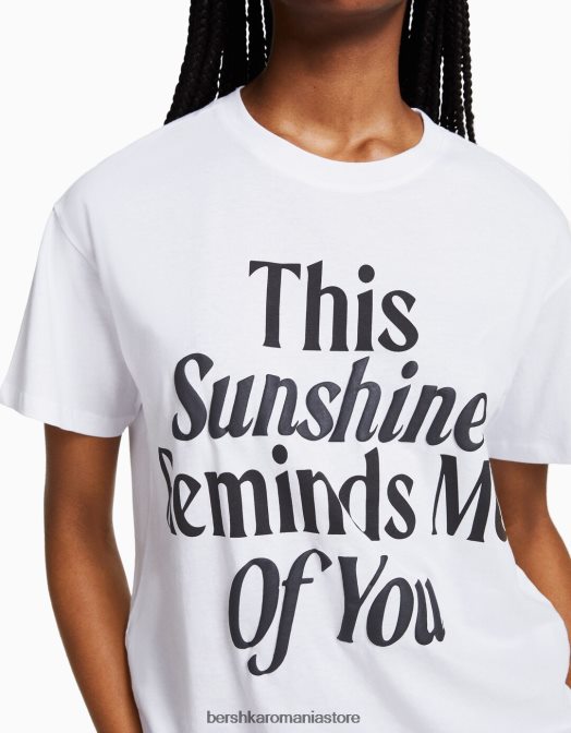 Bershka femei tricou cu maneca scurta cu imprimeu alb Z86D543 îmbrăcăminte