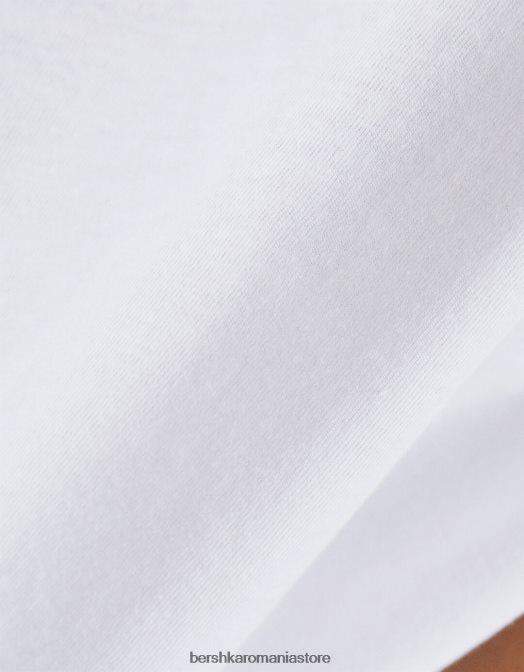 Bershka femei tricou cu maneca scurta cu imprimeu alb Z86D543 îmbrăcăminte