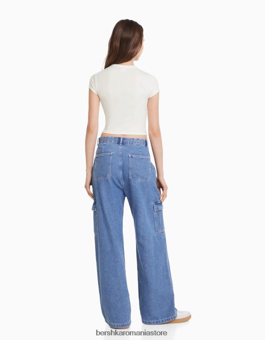 Bershka femei tricou cu maneca scurta cu imprimeu alb Z86D595 îmbrăcăminte