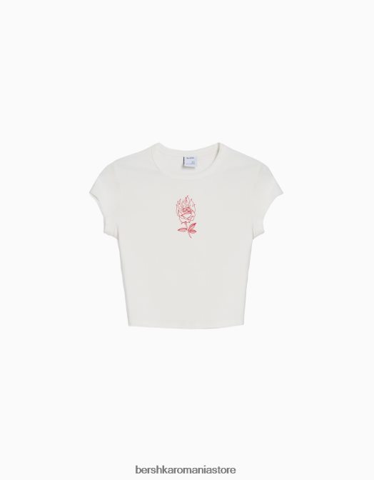 Bershka femei tricou cu maneca scurta cu imprimeu alb Z86D595 îmbrăcăminte