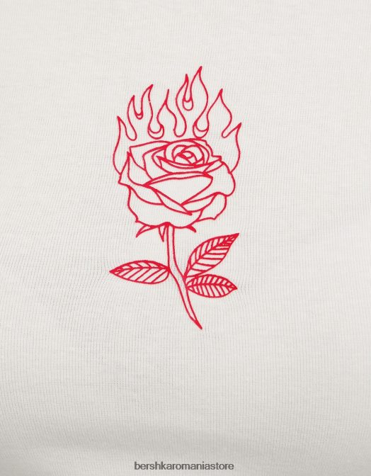 Bershka femei tricou cu maneca scurta cu imprimeu alb Z86D595 îmbrăcăminte