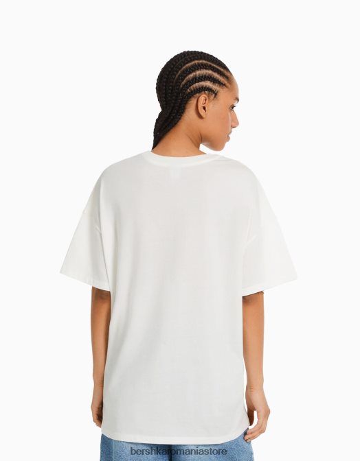 Bershka femei tricou cu maneca scurta cu imprimeu aproape alb Z86D363 îmbrăcăminte