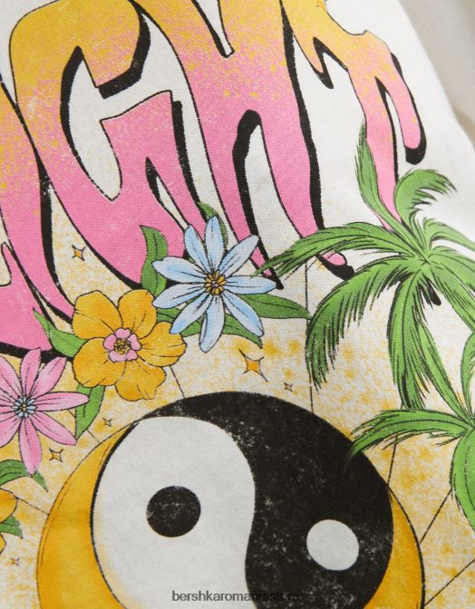 Bershka femei tricou cu maneca scurta cu imprimeu aproape alb Z86D363 îmbrăcăminte