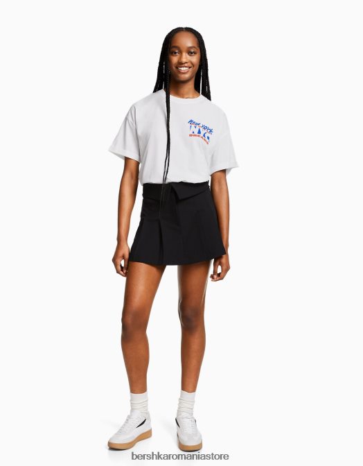 Bershka femei tricou cu maneca scurta cu imprimeu aproape alb Z86D404 îmbrăcăminte