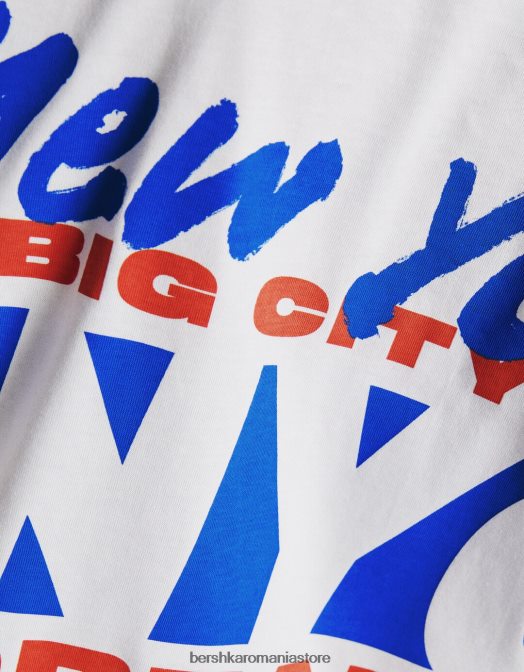 Bershka femei tricou cu maneca scurta cu imprimeu aproape alb Z86D404 îmbrăcăminte