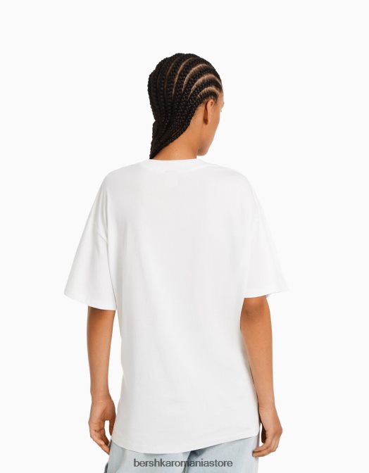 Bershka femei tricou cu maneca scurta cu imprimeu aproape alb Z86D432 îmbrăcăminte