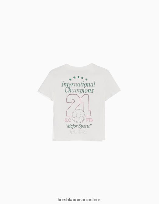 Bershka femei tricou cu maneca scurta cu imprimeu aproape alb Z86D493 îmbrăcăminte