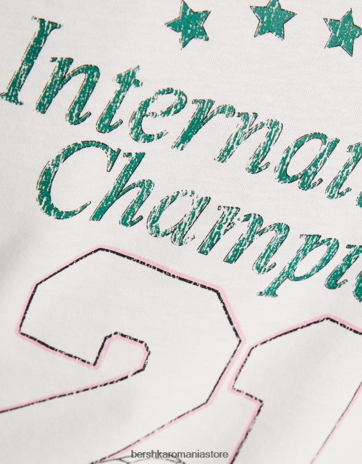 Bershka femei tricou cu maneca scurta cu imprimeu aproape alb Z86D493 îmbrăcăminte