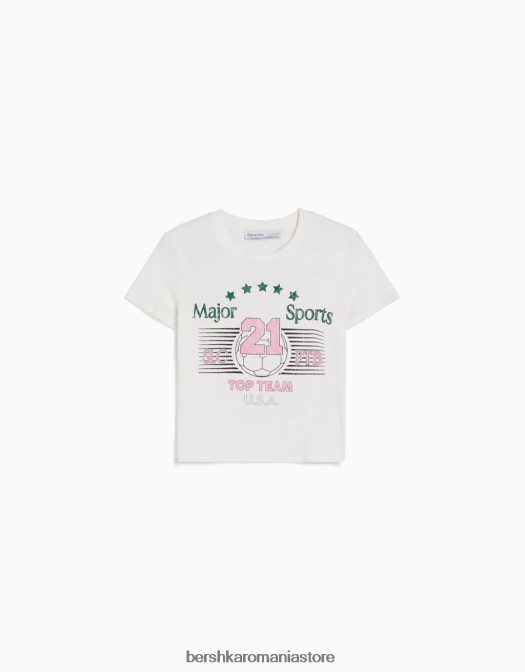 Bershka femei tricou cu maneca scurta cu imprimeu aproape alb Z86D495 îmbrăcăminte