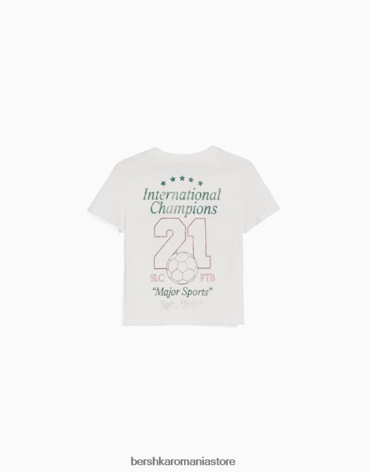 Bershka femei tricou cu maneca scurta cu imprimeu aproape alb Z86D495 îmbrăcăminte