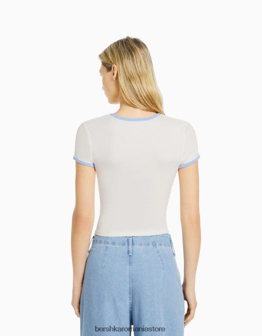 Bershka femei tricou cu maneca scurta cu imprimeu aproape alb Z86D589 îmbrăcăminte