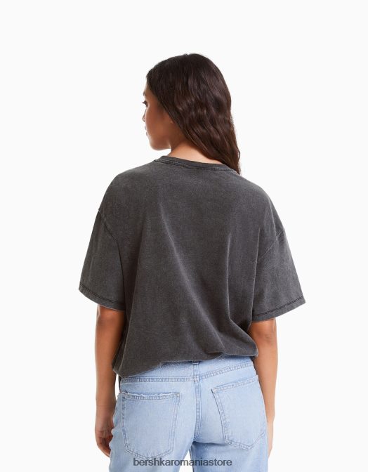 Bershka femei tricou cu maneca scurta cu imprimeu blondie gri Z86D551 îmbrăcăminte