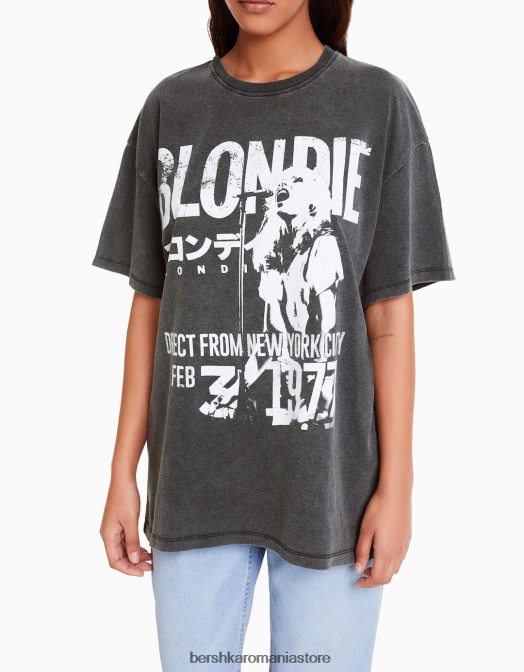 Bershka femei tricou cu maneca scurta cu imprimeu blondie gri Z86D551 îmbrăcăminte