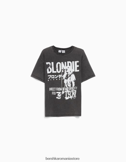 Bershka femei tricou cu maneca scurta cu imprimeu blondie gri Z86D551 îmbrăcăminte