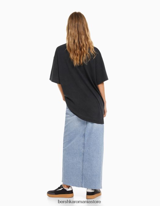 Bershka femei tricou cu maneca scurta cu imprimeu blondie negru Z86D552 îmbrăcăminte