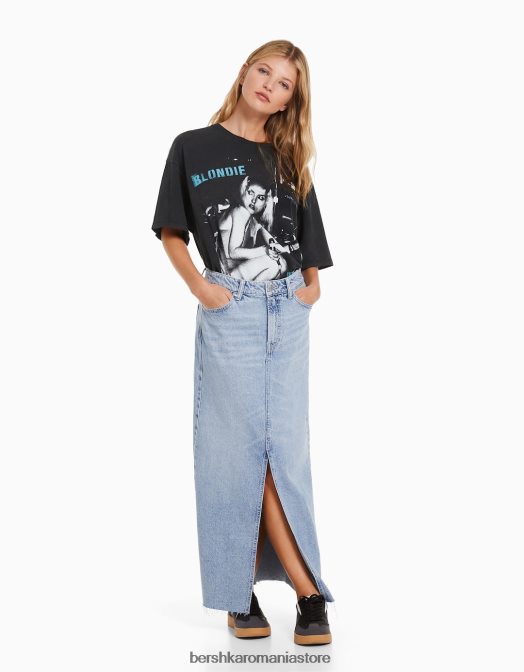 Bershka femei tricou cu maneca scurta cu imprimeu blondie negru Z86D552 îmbrăcăminte