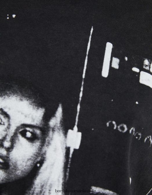 Bershka femei tricou cu maneca scurta cu imprimeu blondie negru Z86D552 îmbrăcăminte