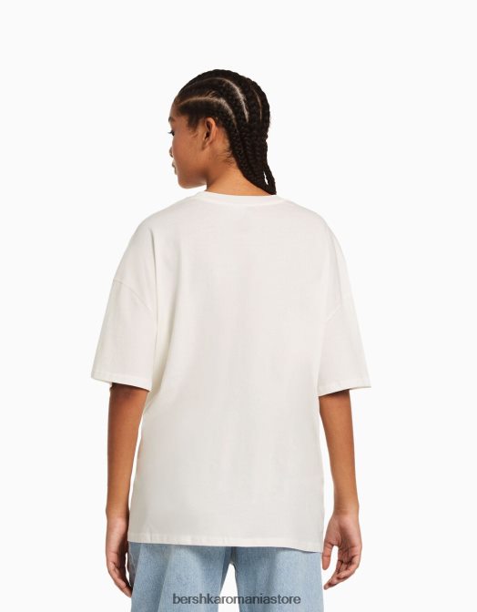 Bershka femei tricou cu maneca scurta cu imprimeu cremă Z86D329 îmbrăcăminte