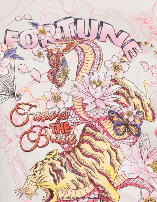 Bershka femei tricou cu maneca scurta cu imprimeu cremă Z86D329 îmbrăcăminte