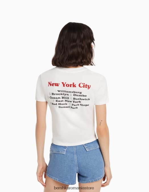 Bershka femei tricou cu maneca scurta cu imprimeu cremă Z86D494 îmbrăcăminte