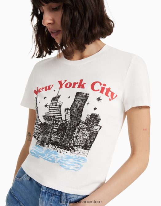 Bershka femei tricou cu maneca scurta cu imprimeu cremă Z86D494 îmbrăcăminte