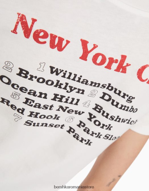 Bershka femei tricou cu maneca scurta cu imprimeu cremă Z86D494 îmbrăcăminte