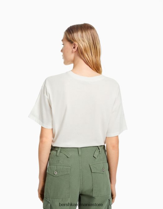 Bershka femei tricou cu maneca scurta cu imprimeu cremă Z86D506 îmbrăcăminte