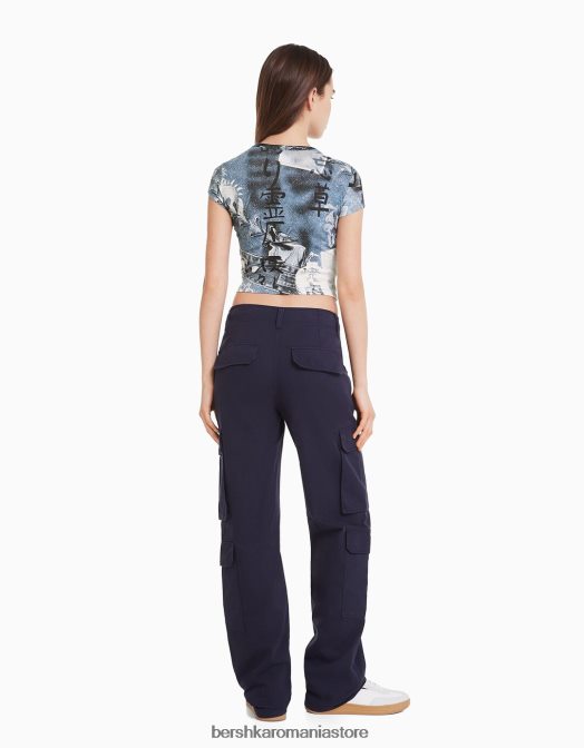 Bershka femei tricou cu maneca scurta cu imprimeu cremă Z86D599 îmbrăcăminte