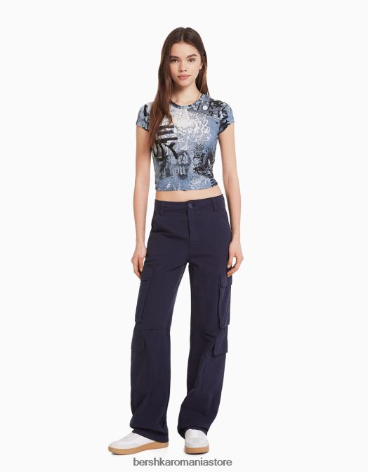 Bershka femei tricou cu maneca scurta cu imprimeu cremă Z86D599 îmbrăcăminte