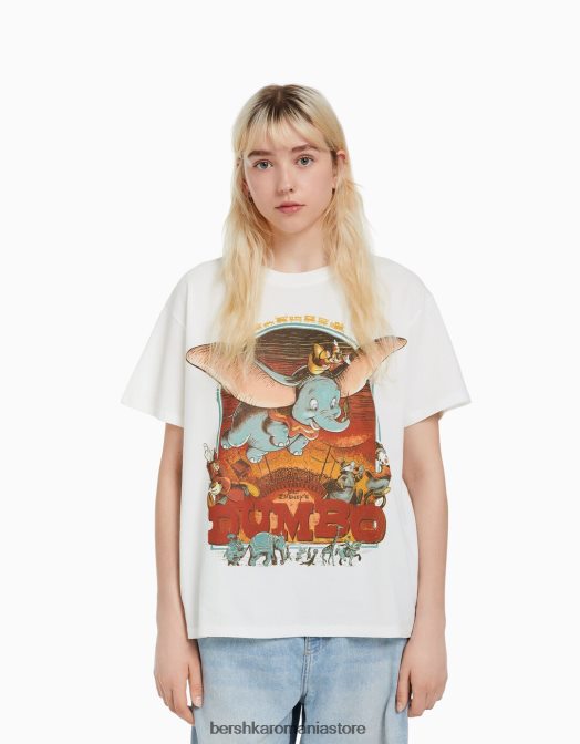 Bershka femei tricou cu maneca scurta cu imprimeu dumbo aproape alb Z86D298 îmbrăcăminte