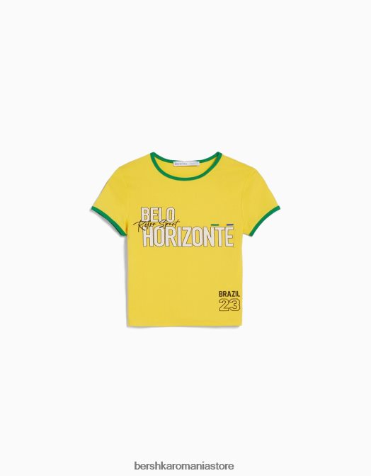 Bershka femei tricou cu maneca scurta cu imprimeu galben Z86D582 îmbrăcăminte