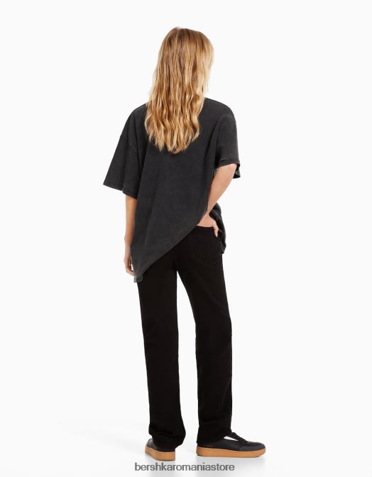 Bershka femei tricou cu maneca scurta cu imprimeu gri Z86D550 îmbrăcăminte