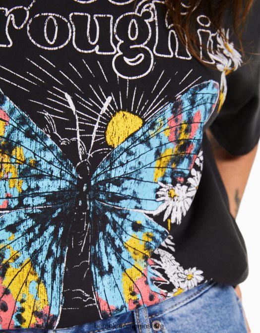 Bershka femei tricou cu maneca scurta cu imprimeu gri inchis Z86D468 îmbrăcăminte