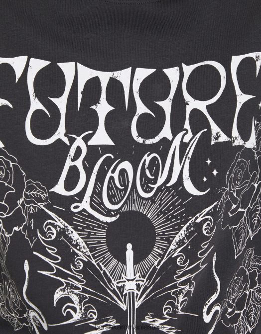 Bershka femei tricou cu maneca scurta cu imprimeu gri inchis Z86D504 îmbrăcăminte