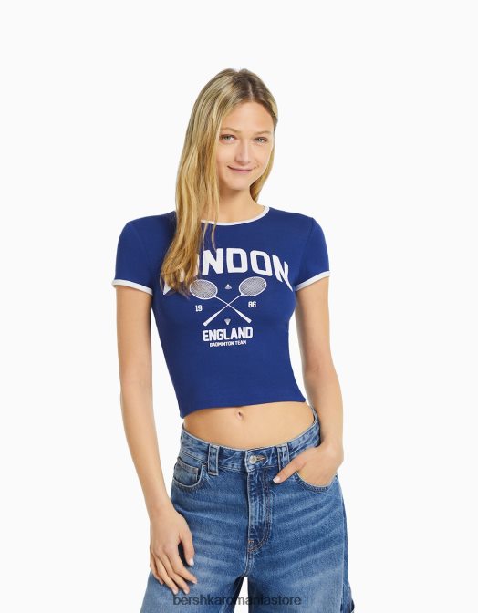 Bershka femei tricou cu maneca scurta cu imprimeu marina Z86D581 îmbrăcăminte