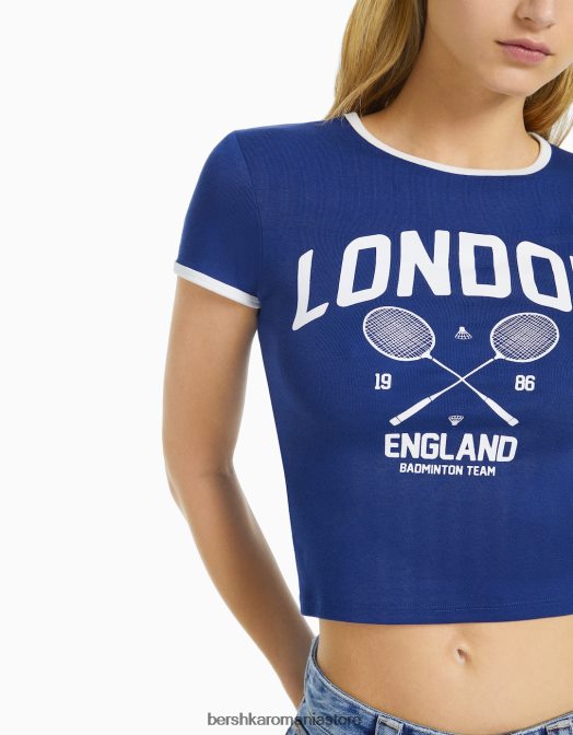 Bershka femei tricou cu maneca scurta cu imprimeu marina Z86D581 îmbrăcăminte