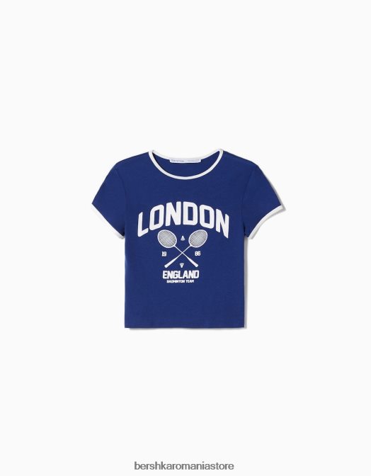 Bershka femei tricou cu maneca scurta cu imprimeu marina Z86D581 îmbrăcăminte