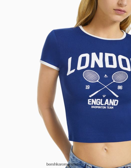 Bershka femei tricou cu maneca scurta cu imprimeu marina Z86D633 îmbrăcăminte