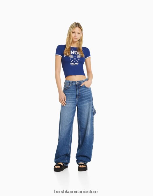 Bershka femei tricou cu maneca scurta cu imprimeu marina Z86D633 îmbrăcăminte