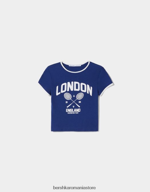 Bershka femei tricou cu maneca scurta cu imprimeu marina Z86D633 îmbrăcăminte