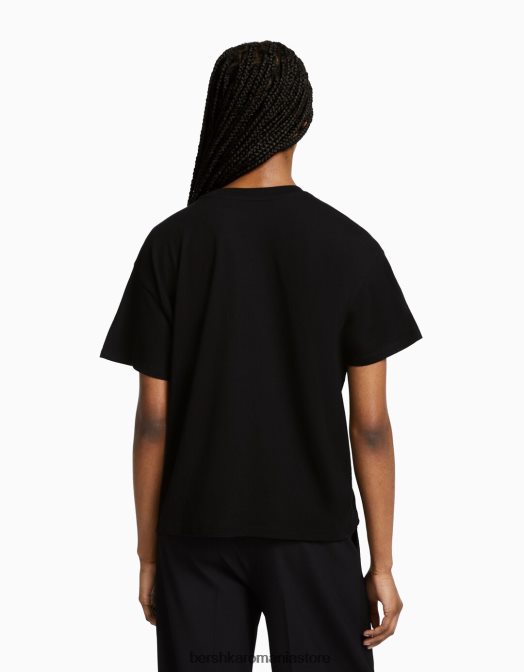 Bershka femei tricou cu maneca scurta cu imprimeu negru Z86D544 îmbrăcăminte