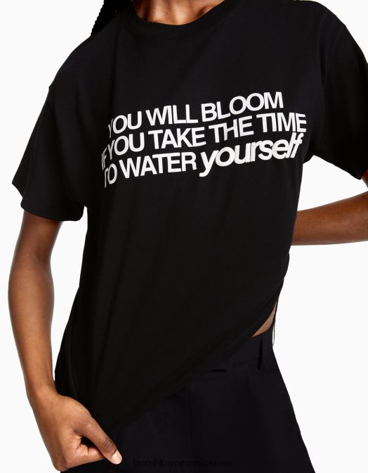 Bershka femei tricou cu maneca scurta cu imprimeu negru Z86D544 îmbrăcăminte