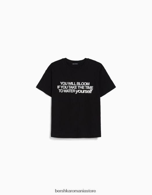 Bershka femei tricou cu maneca scurta cu imprimeu negru Z86D544 îmbrăcăminte