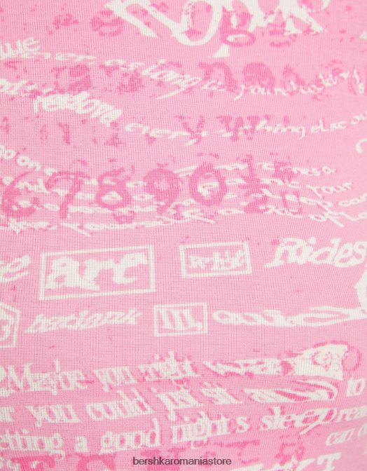 Bershka femei tricou cu maneca scurta cu imprimeu roz Z86D597 îmbrăcăminte